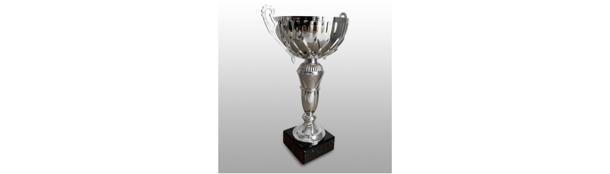 SILVER HANDLED TROPHY CUP ON SILVER RISER AVAILABLE IN 3 SIZES SILVER HANDLED TROPHY CUP ON SILVER RISER AVAILABLE IN 3 SIZES
